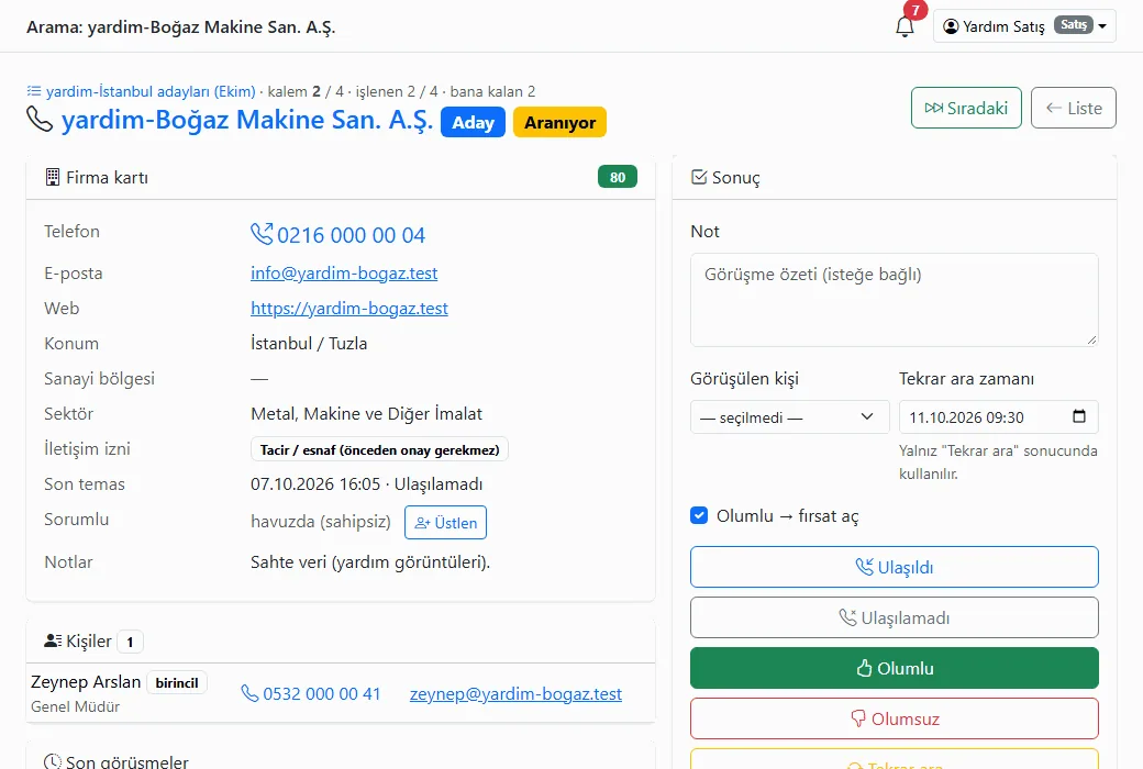 YazSis CRM AI · Anrufbildschirm