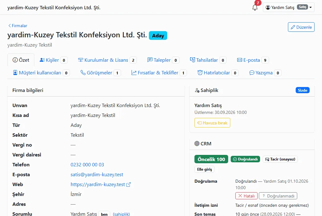 YazSis CRM AI · Firmenkarte