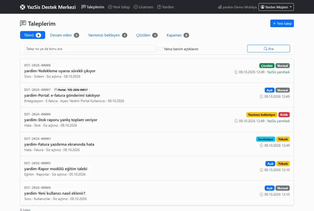 YazSis CRM AI · Kundenpanel
