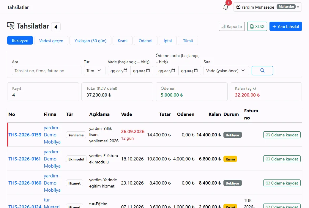 YazSis CRM AI · Zahlungen