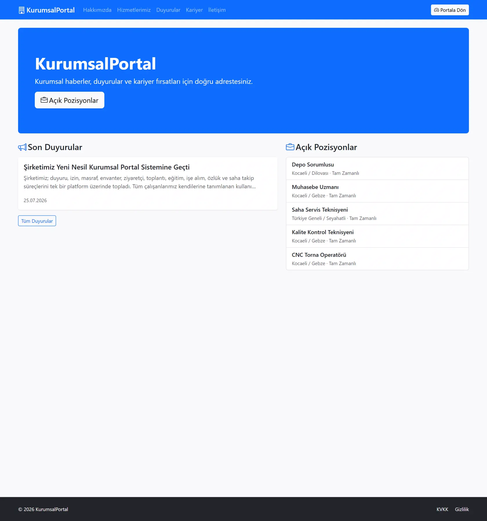Kurumsalبوابة — الموقع الإلكتروني المؤسسي